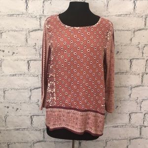 Lucky Brand mauve floral print blouse- 3/4 sleeves